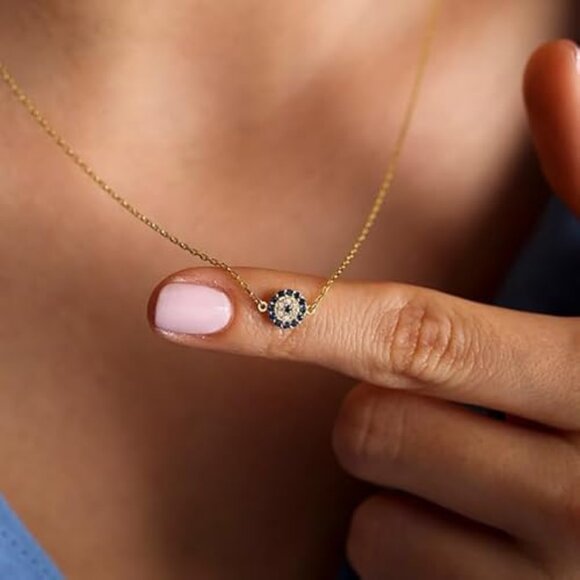 Neiman Marcus 14k Gold Plated Round Evil Eye Necklace - Picture 1 of 5
